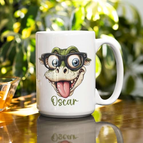 Personalized Name Cartoon Crocodile Novelty | Customised Coffee Mug | 11 OZ