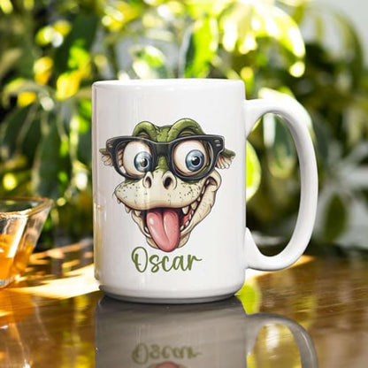 Personalized Name Cartoon Crocodile Novelty | Customised Coffee Mug | 11 OZ