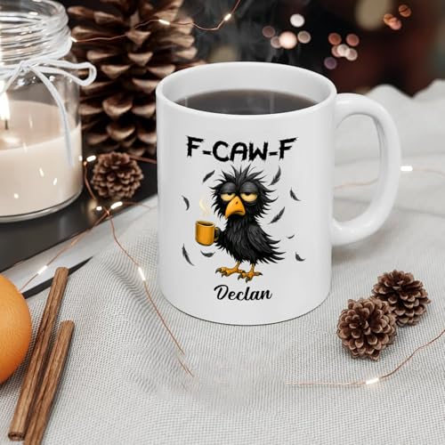 Caw-F Raven Sarcastic Accent Humorous | Customised Coffee Mug | 11 OZ