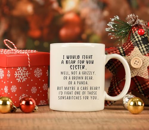 Fight Bear For Sister Funny Gift Sisters In | Ceramic Coffee Mug | 11 OZ