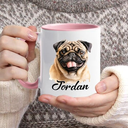 Personalized Pugs Customized With Name Pug | Customised Coffee Mug | 11 OZ