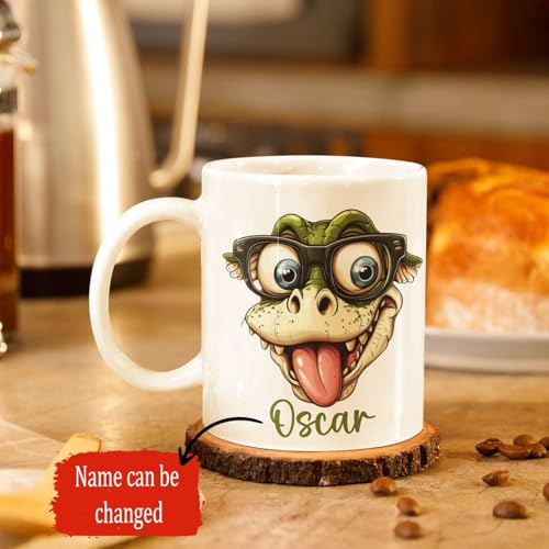 Personalized Name Cartoon Crocodile Novelty | Customised Coffee Mug | 11 OZ
