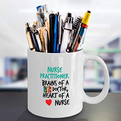 Nurse Practitioner Brains Of A Doctor Heart | Ceramic Coffee Mug | 11 OZ