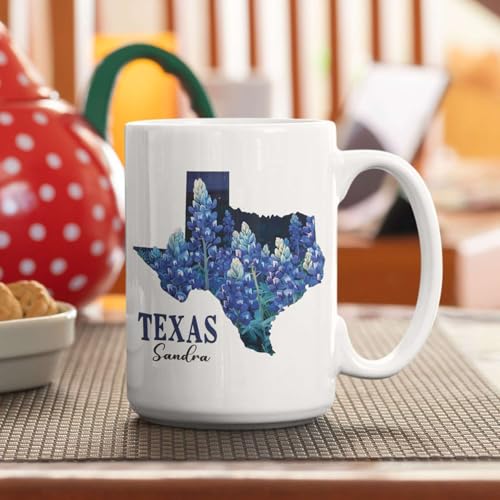 Personalized Texas Custom Name Bluebonnet | Customised Coffee Mug | 11 OZ