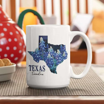 Personalized Texas Custom Name Bluebonnet | Customised Coffee Mug | 11 OZ