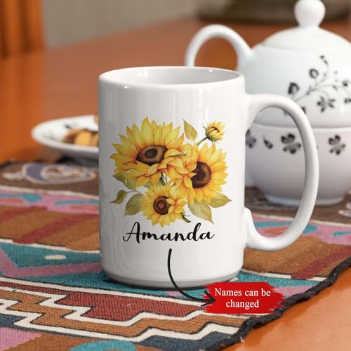 Customized Sunflower Choose Name Custom | Customised Coffee Mug | 11 OZ