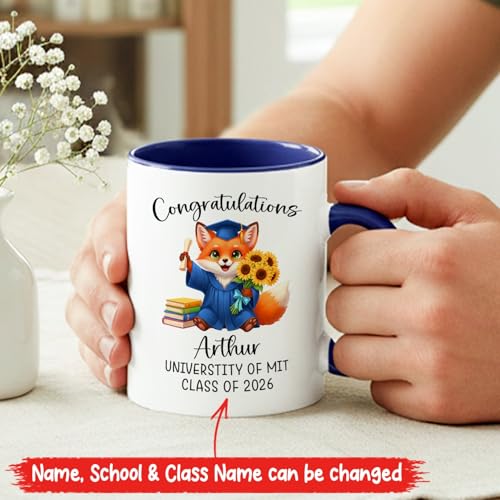 Personalized Name Fox Graduation Accent | Customised Coffee Mug | 11 OZ
