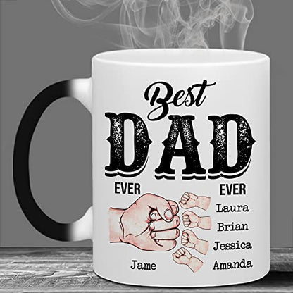 WHIDOBE Personalized Dad 4 Kids Custom Fist | Customised Coffee Mug | 11 OZ