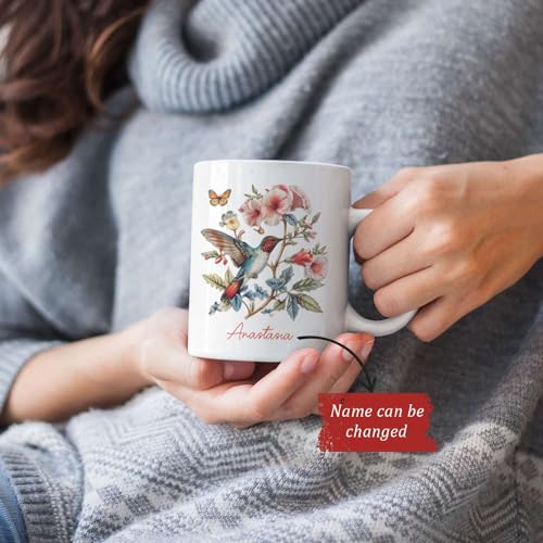 Ruby-Throated Hummingbird With Floral | Customised Coffee Mug | 11 OZ
