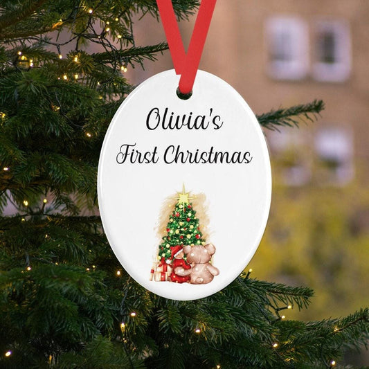 Personalised Babys First Christmas Oval Shape Ceramic Bauble Tree Hanging Decoration Keepsake