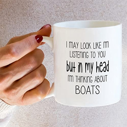 Funny I m Thinking About Boats Boating | Ceramic Coffee Mug | 11 OZ