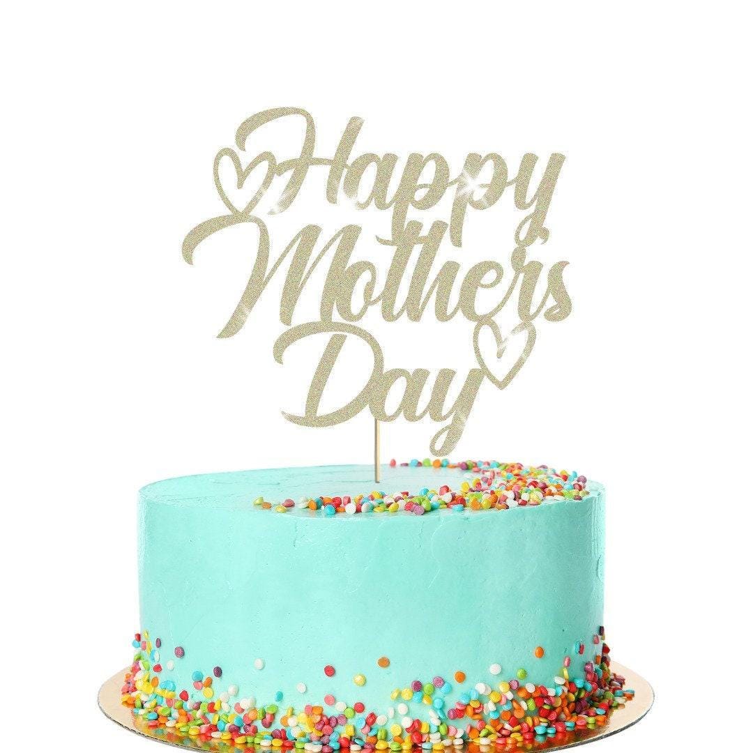 Happy Mothers Day Glitter Cake Topper Hearts Design Birthday Decoration