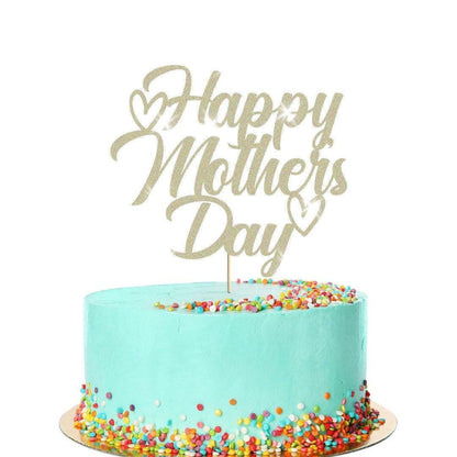 Happy Mothers Day Glitter Cake Topper Hearts Design Birthday Decoration