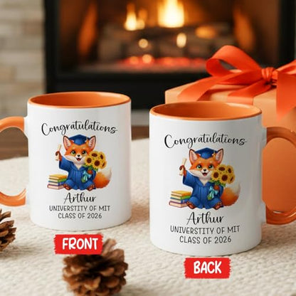 Personalized Name Fox Graduation Accent | Customised Coffee Mug | 11 OZ