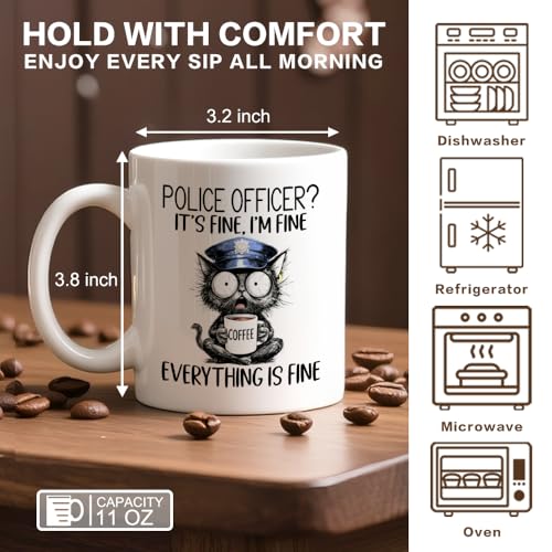 Police Officer It s Fine Cute Cat Theme | Ceramic Coffee Mug | 11 OZ