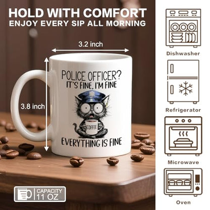 Police Officer It s Fine Cute Cat Theme | Ceramic Coffee Mug | 11 OZ