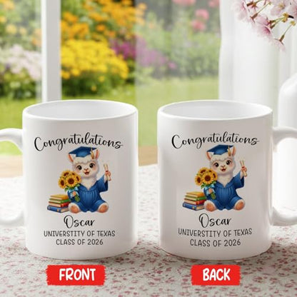 Personalized Name Llama Graduation Accent | Customised Coffee Mug | 11 OZ