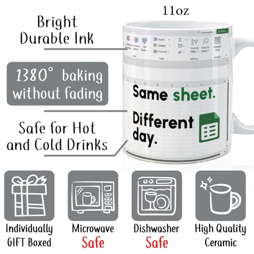 Funny Excel Same Sheet Different Day | Ceramic Coffee Mug | 11 OZ