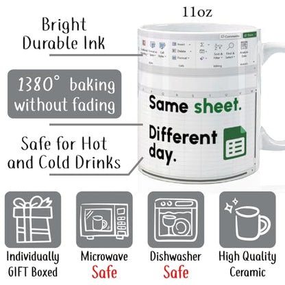 Funny Excel Same Sheet Different Day | Ceramic Coffee Mug | 11 OZ