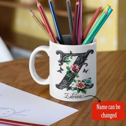 Customized Name Letter Z Gothic Alphabet | Customised Coffee Mug | 11 OZ