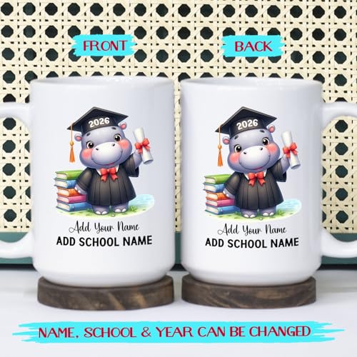 Personalized Hippo Graduate with Name Year | Customised Coffee Mug | 11 OZ