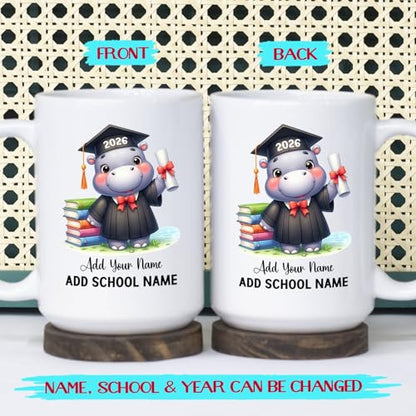Personalized Hippo Graduate with Name Year | Customised Coffee Mug | 11 OZ