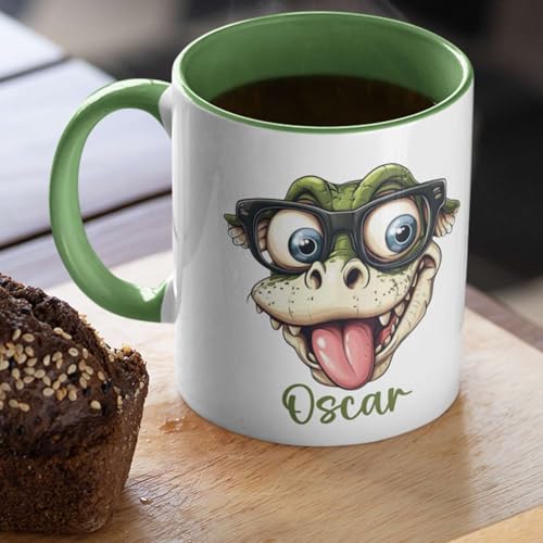 Personalized Name Cartoon Crocodile Novelty | Customised Coffee Mug | 11 OZ