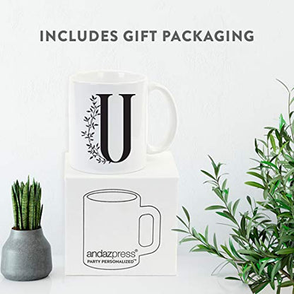 Gift Elegant Design Monogram Initial Letter U | Ceramic Coffee Mug | 11 OZ