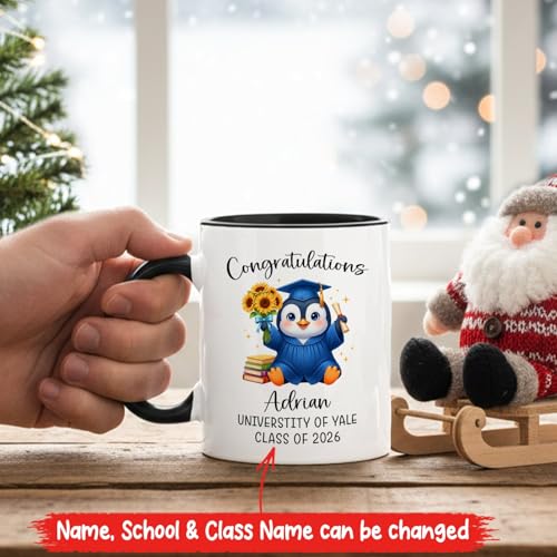 Graduation Penguin Accent Or Personalized | Customised Coffee Mug | 11 OZ