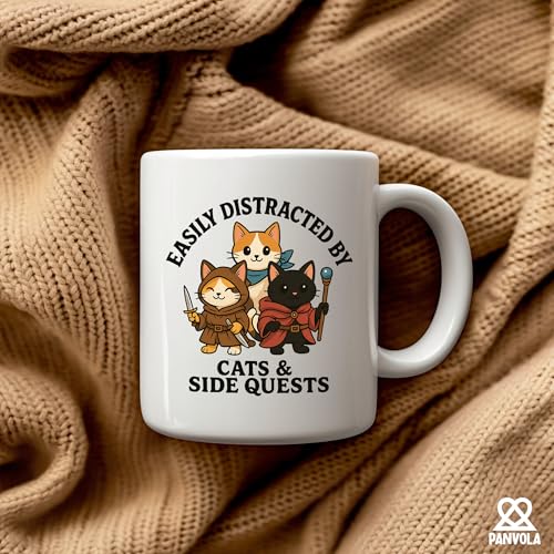 Easily Distracted By Cats and Side Quests Cat | Ceramic Coffee Mug | 11 OZ
