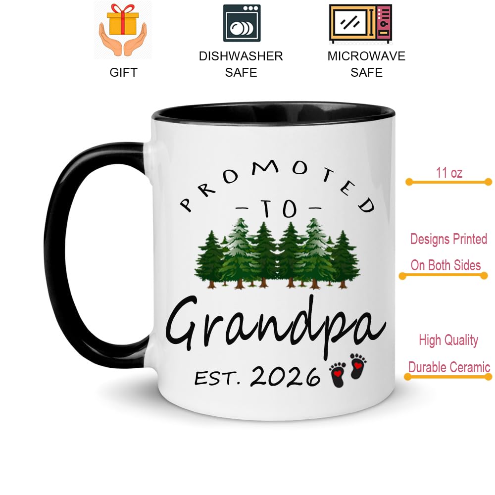 Promoted to Grandpa 2026 | Ceramic Coffee Mug | Father's Day Gift | Stylish Printed Design | Tea & Coffee Cup | 11oz | Black Two-Tone Design