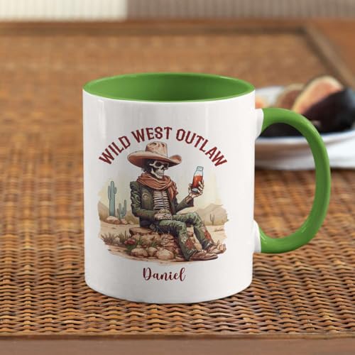 Personalized Skeleton Cowboy Drinking Beer | Customised Coffee Mug | 11 OZ