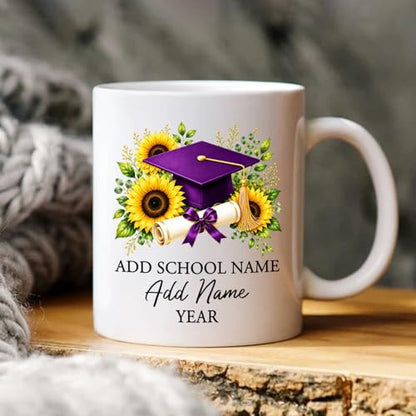 Personalized School Name Graduation Cap | Customised Coffee Mug | 11 OZ