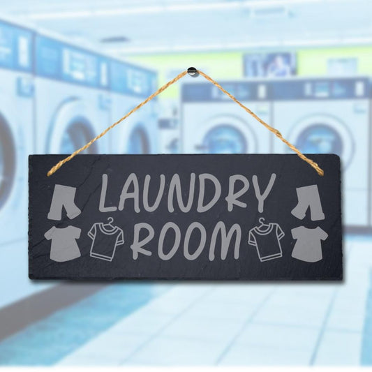 Laundry Room Laser Engraved Hanging Slate Washing Hub Kitchen Home Plaque Sign