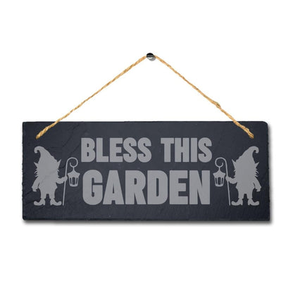 Bless This Garden Laser Engraved Hanging Slate Garden Home Decor Plaque Sign