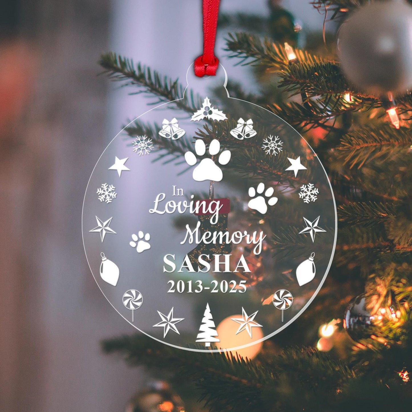 Personalised Dog Cat Pet Memory Christmas Bauble Memorial Xmas Tree Gift