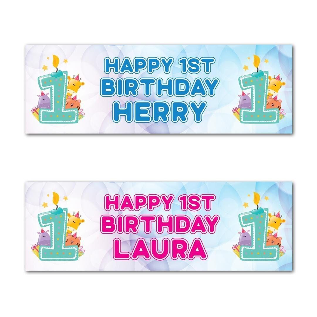 2 Personalised 1st Birthday Candle Party Celebration Banners Decoration Posters