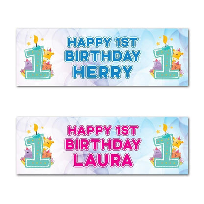 2 Personalised 1st Birthday Candle Party Celebration Banners Decoration Posters