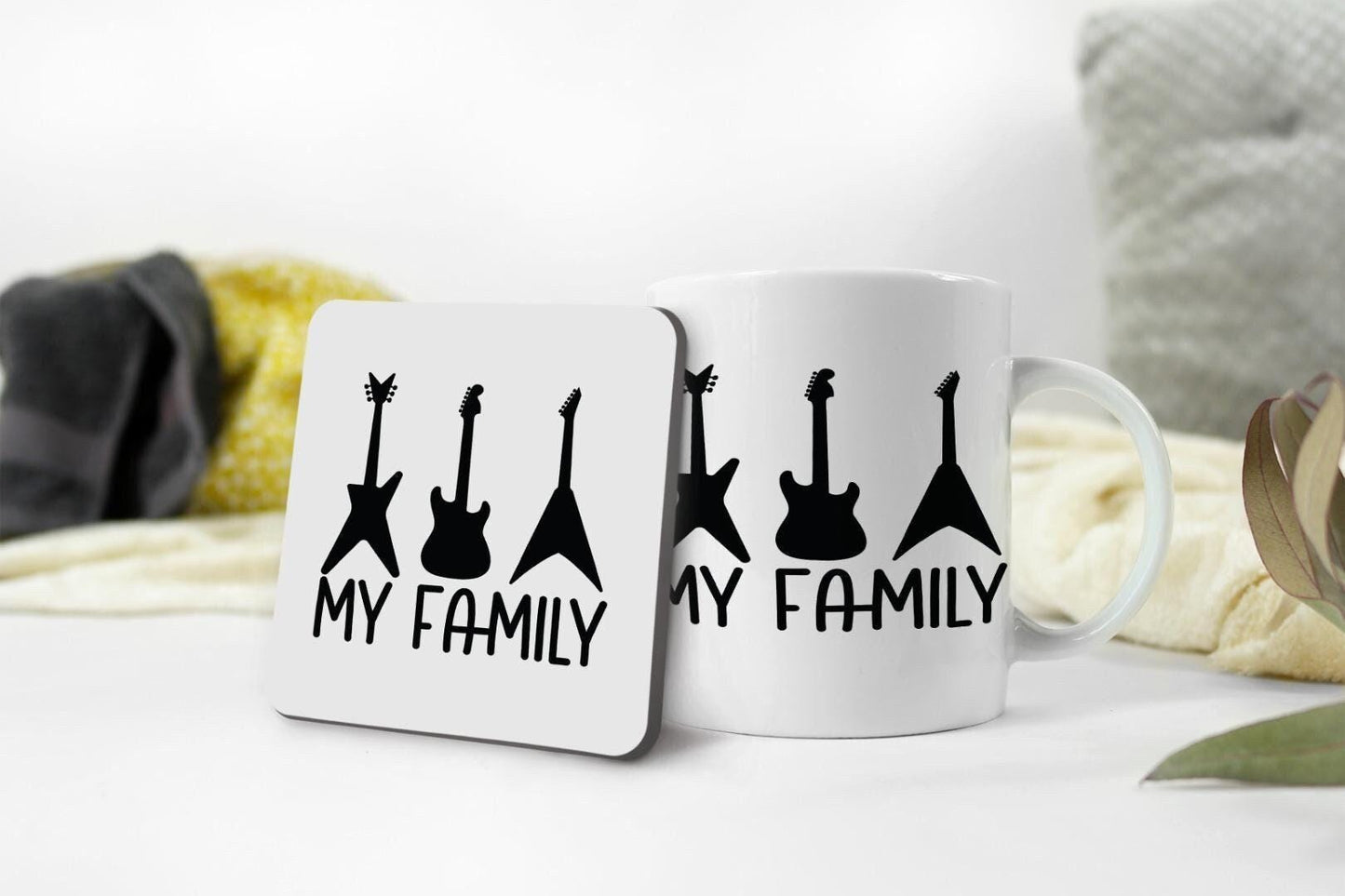 My Family Mug & Coaster Set Guitar Rock Music Lover Birthday Friend Xmas Gift