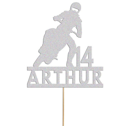 Personalised Glitter Motorbike Cake Topper: Biker Birthday Decoration