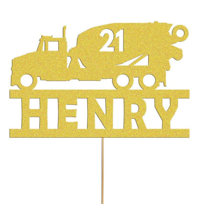 Personalised Glitter Cement Truck Cake Topper: Construction Birthday Decor