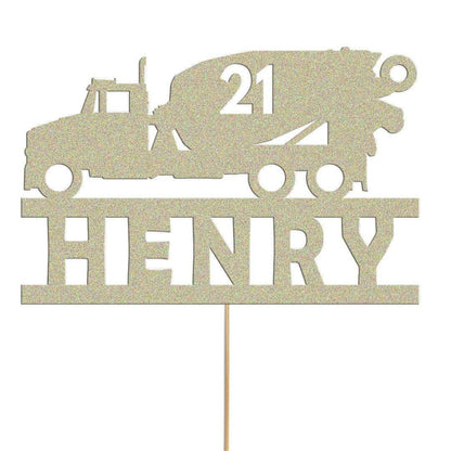 Personalised Glitter Cement Truck Cake Topper: Construction Birthday Decor