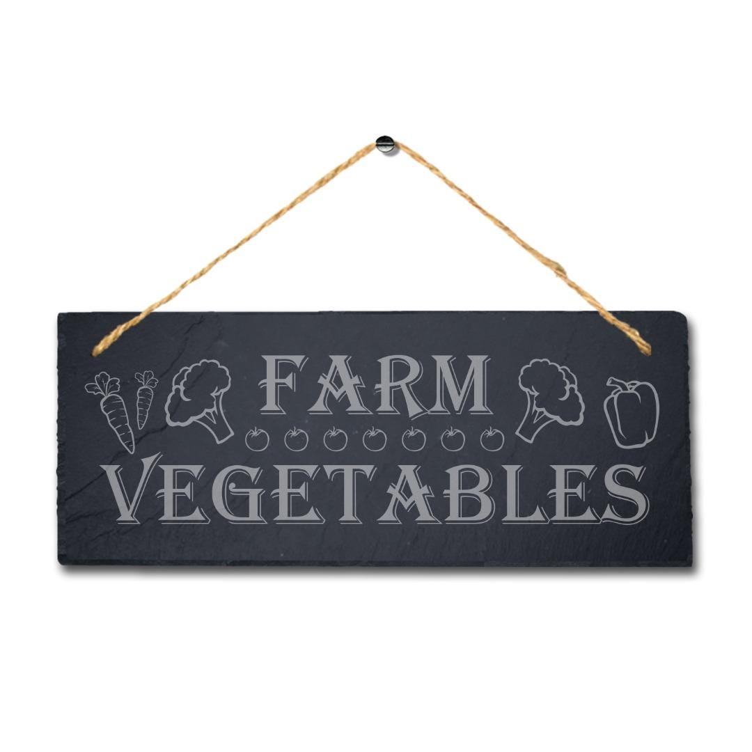 Farm Vegetables Laser Engraved Hanging Slate Farmhouse Decor Plaque Sign