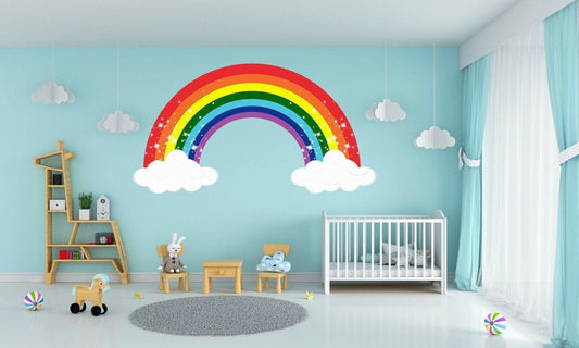 Rainbow Clouds Wall Decal: Vinyl Nursery Kids Bedroom Art Sticker