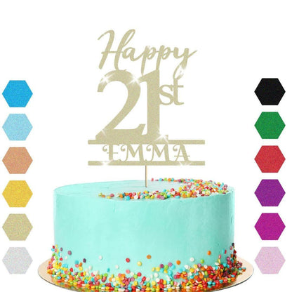 Personalised Name 21st Birthday Glitter Cake Topper Party Cake Decorations Gift