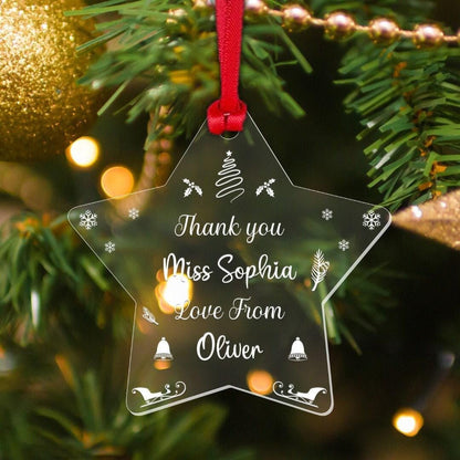 Personalised Thank You Teacher Christmas Ornament Star Hanging Tree Decor Xmas Keepsake Gift