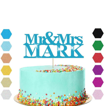 Personalised Glitter Cake Topper: Mr & Mrs, Anniversary, Wedding