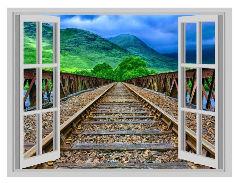 3D Train Tracks Wall Sticker: Sunset Railroad View, Kids Decor