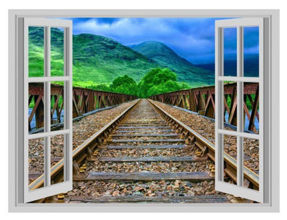 3D Train Tracks Wall Sticker: Sunset Railroad View, Kids Decor