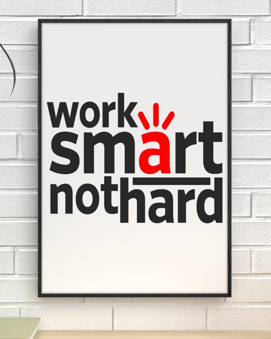Work Smart Not Hard Inspirational Positive Thoughts Quote Poster Print Wall